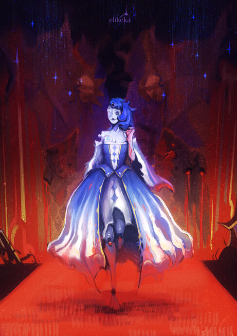 Character illustration with a complex background